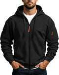 Men's Tactical Zip Up Utility Hoodie - Relaxed Fit Hooded Jacket with Sleeve Pockets for Fall and Winter - Small