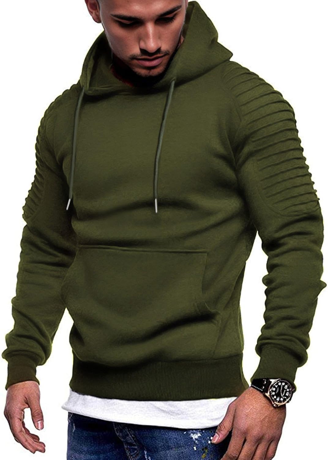 Men's Athletic Pullover Hoodie - Drawstring Hood and Kangaroo Pocket Sweatshirt for Gym Workouts in Fall Winter - Light 