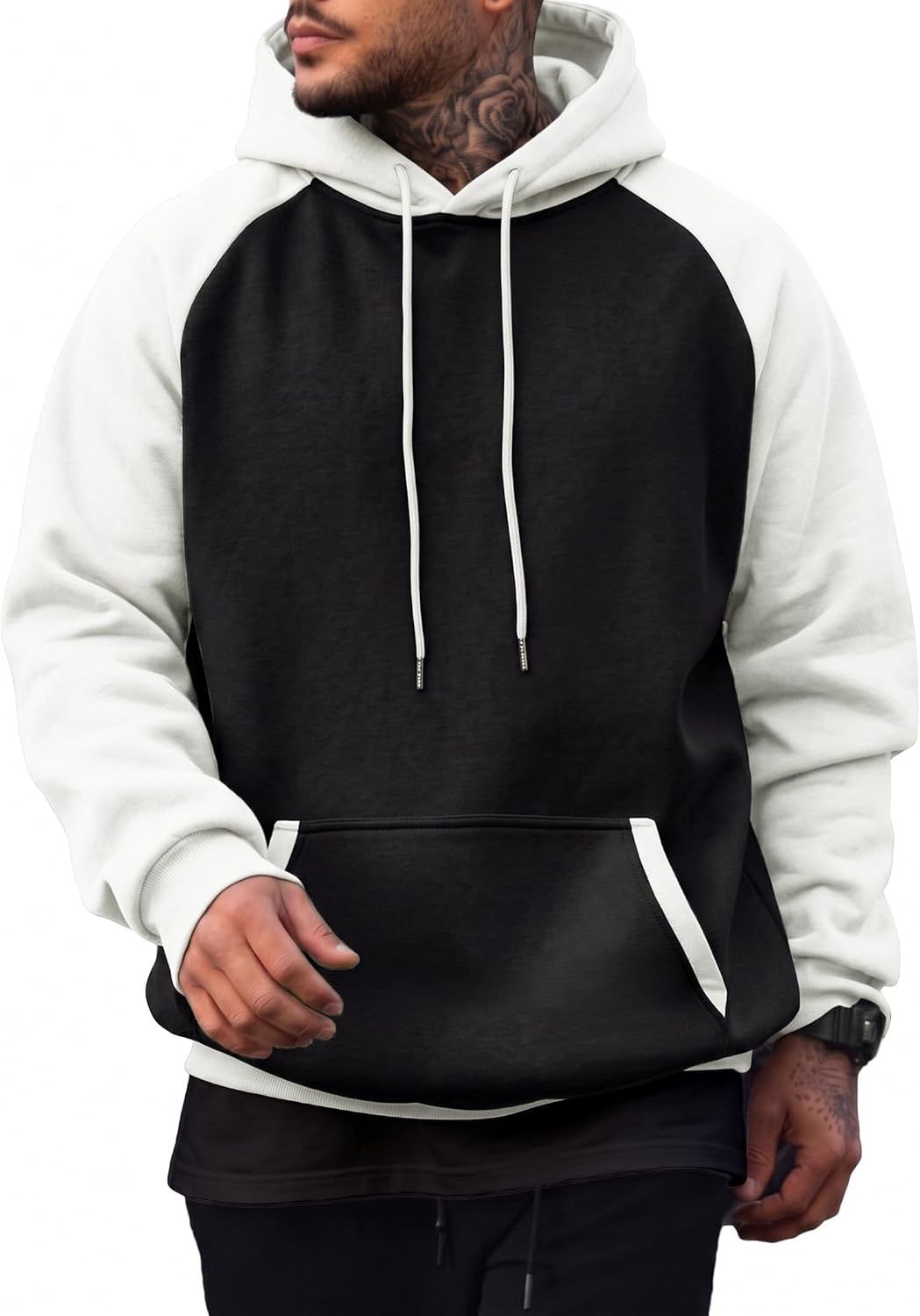 Men's Cotton Fleece Pullover Hoodie - Drawstring Hood, Kangaroo Pocket and Oversized Fit for Fall and Winter - Medium
