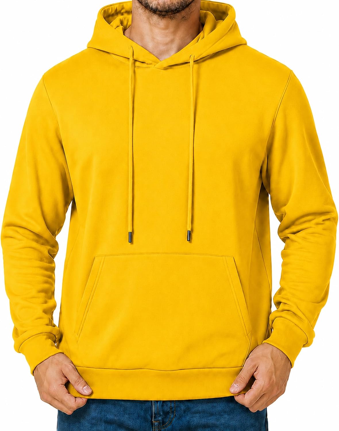 Men's Fleece Pullover Hoodie - Drawstring Hood, Ribbed Cuffs and Kangaroo Pocket for Gym and Fall Winter Wear - Medium