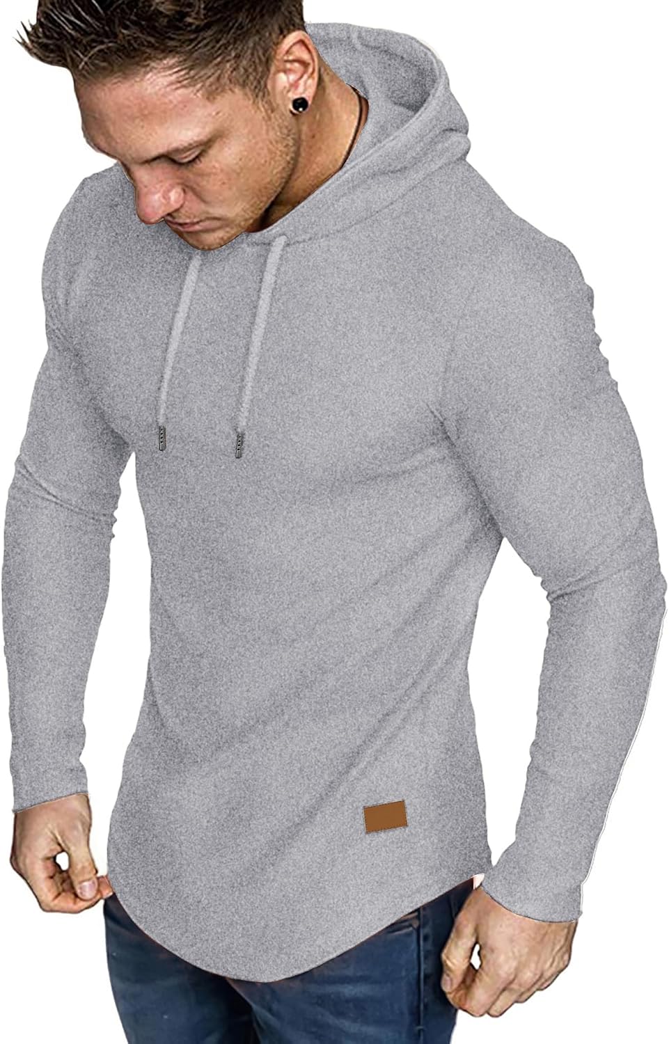Men's Fleece Longline Athletic Sweatshirt - Lightweight Long Sleeve Muscle Fit Pullover for Gym Workouts - Small