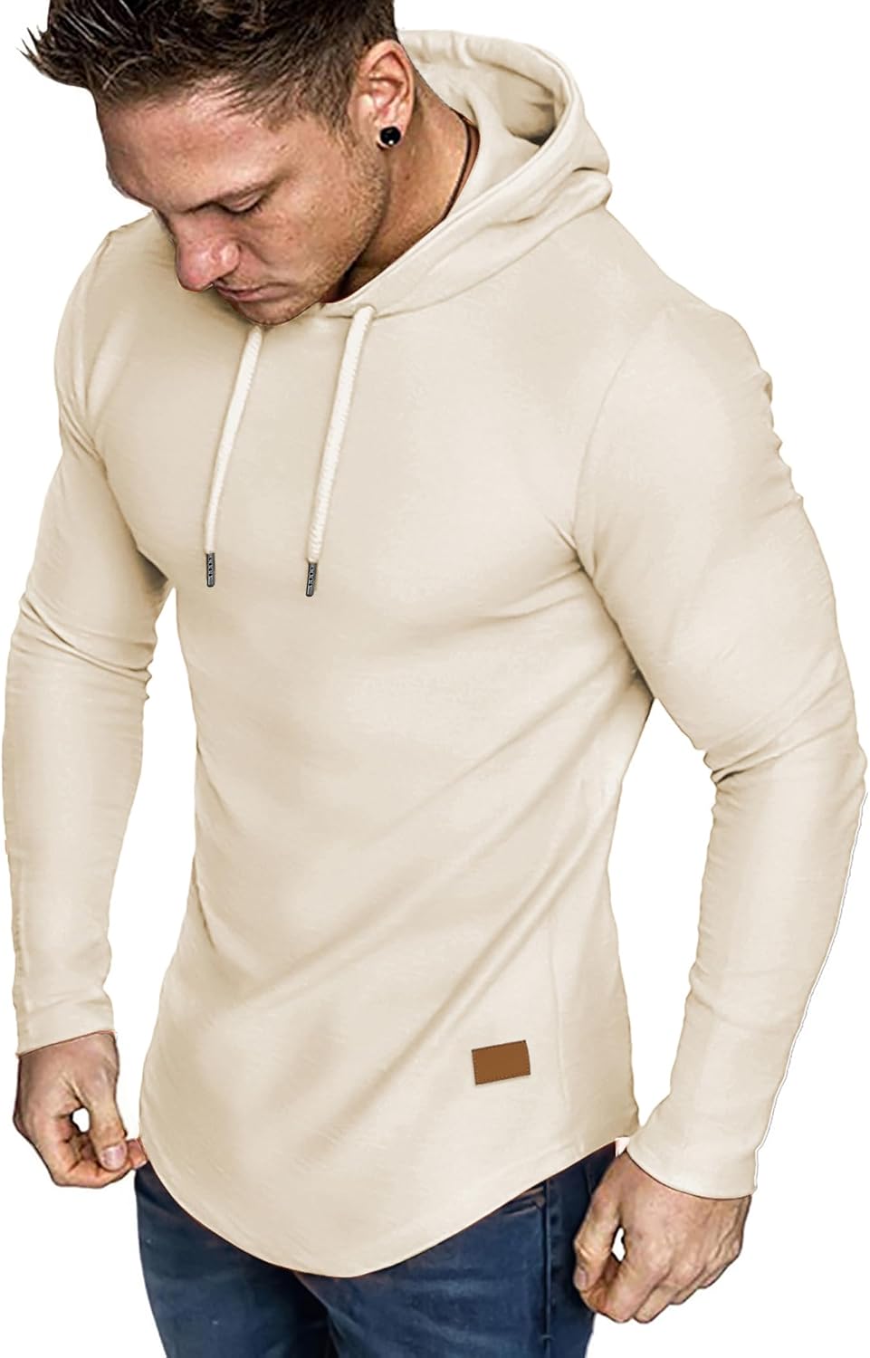 Men's Fleece Longline Athletic Sweatshirt - Lightweight Long Sleeve Muscle Fit Pullover for Gym Workouts - Small