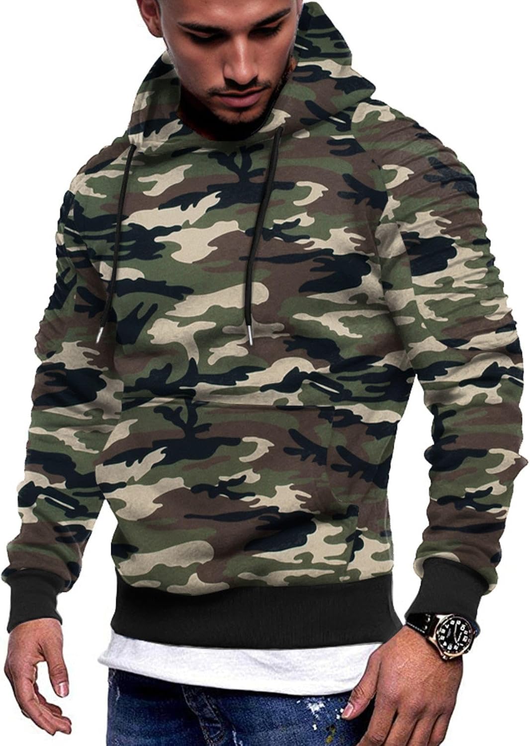 Men's Athletic Pullover Hoodie - Drawstring Hood and Kangaroo Pocket Sweatshirt for Gym Workouts in Fall Winter - Royal 