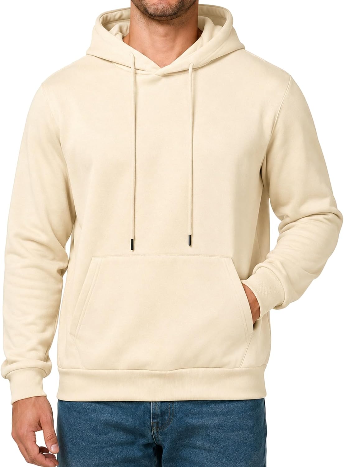 Men's Fleece Lined Pullover Hoodie - Drawstring Hood, Kangaroo Pocket and Ribbed Trim for Gym and Winter Wear - Medium