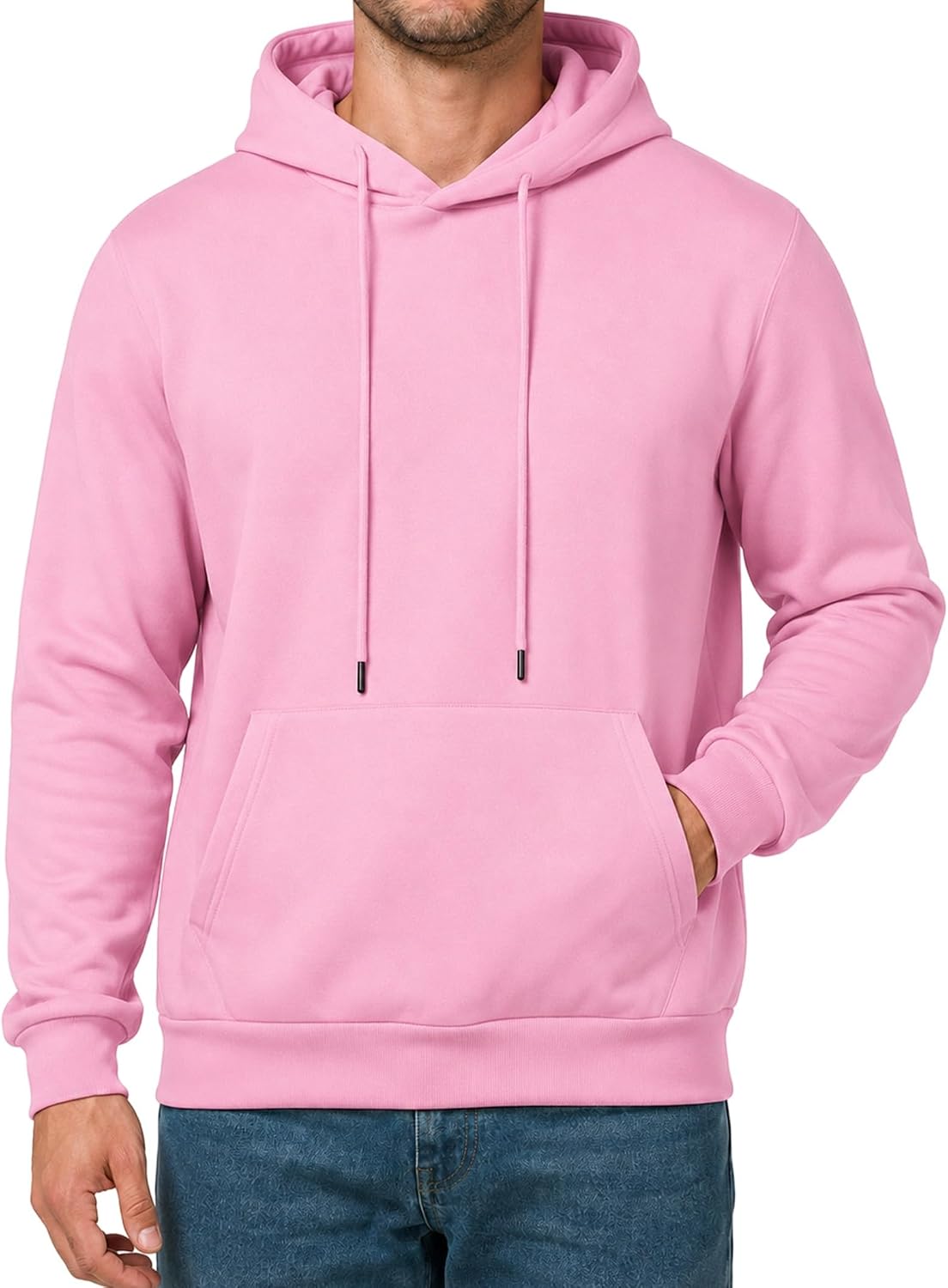 Men's Fleece Lined Pullover Hoodie - Drawstring Hood, Kangaroo Pocket and Ribbed Trim for Gym and Winter Wear - Small