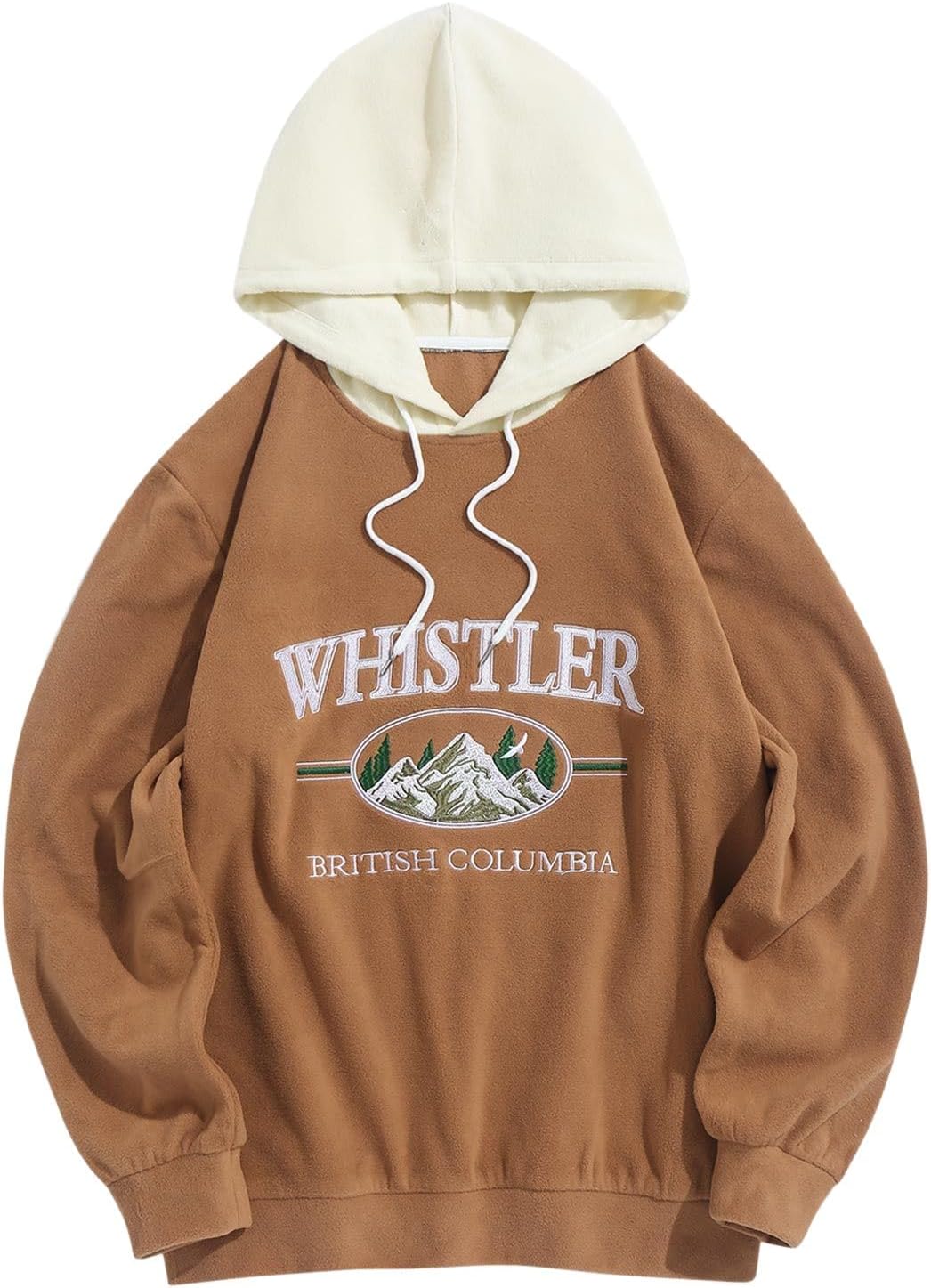 Men's Letter Graphic Fleece Pullover Hoodie - Mountain Embroidery and Loose Fit with Adjustable Drawstring Hood - Small
