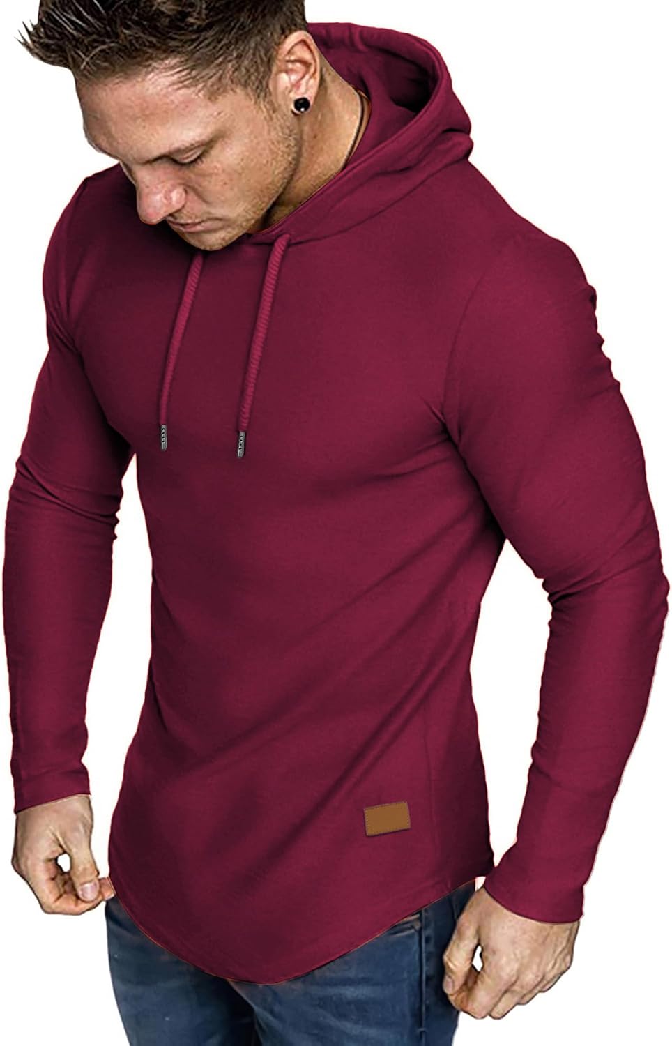 Men's Fleece Longline Athletic Sweatshirt - Lightweight Long Sleeve Muscle Fit Pullover for Gym Workouts - Medium