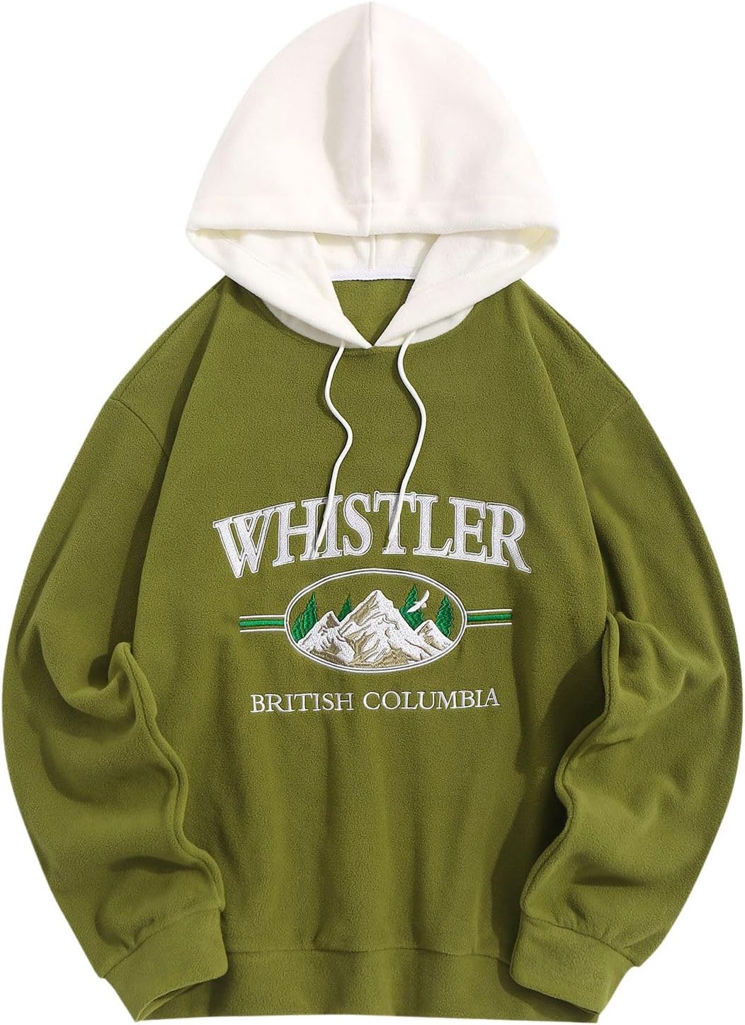Men's Letter Graphic Fleece Pullover Hoodie - Mountain Embroidery and Loose Fit with Adjustable Drawstring Hood - Medium