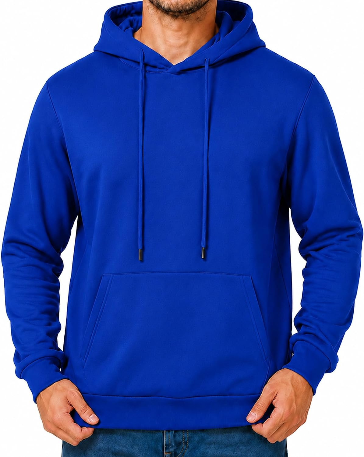 Men's Fleece Pullover Hoodie - Drawstring Hood, Ribbed Cuffs and Kangaroo Pocket for Gym and Fall Winter Wear - Medium