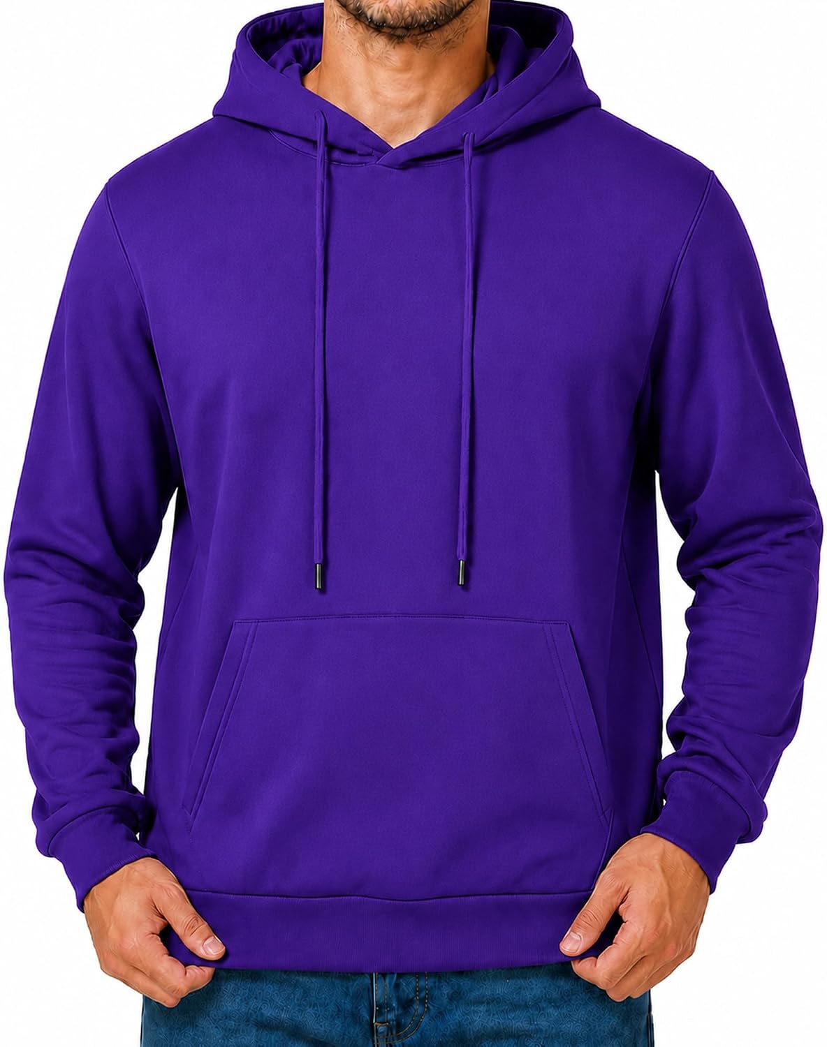 Men's Fleece Pullover Hoodie - Drawstring Hood, Ribbed Cuffs and Kangaroo Pocket for Gym and Fall Winter Wear - Small