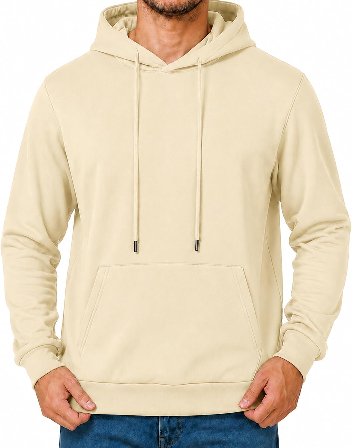 Men's Fleece Pullover Hoodie - Drawstring Hood, Ribbed Cuffs and Kangaroo Pocket for Gym and Fall Winter Wear - Small