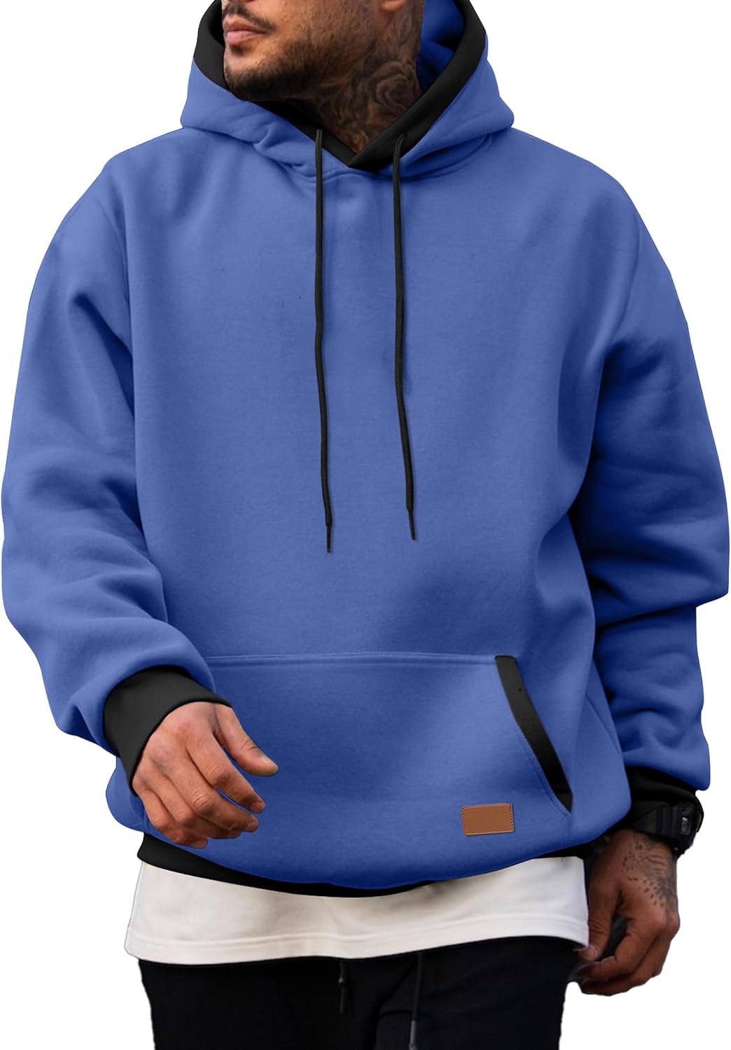 Men's Cotton Fleece Pullover Hoodie - Drawstring Hood, Kangaroo Pocket and Oversized Fit for Fall and Winter - Small