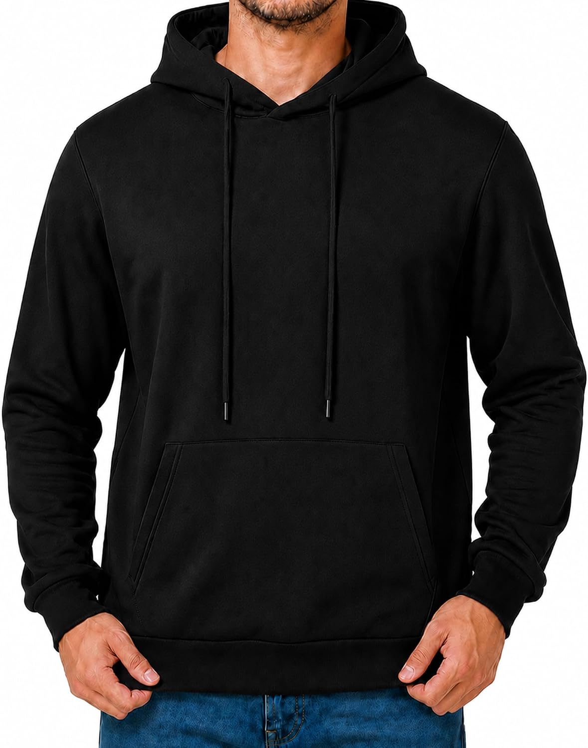 Men's Fleece Pullover Hoodie - Drawstring Hood, Ribbed Cuffs and Kangaroo Pocket for Gym and Fall Winter Wear - Small