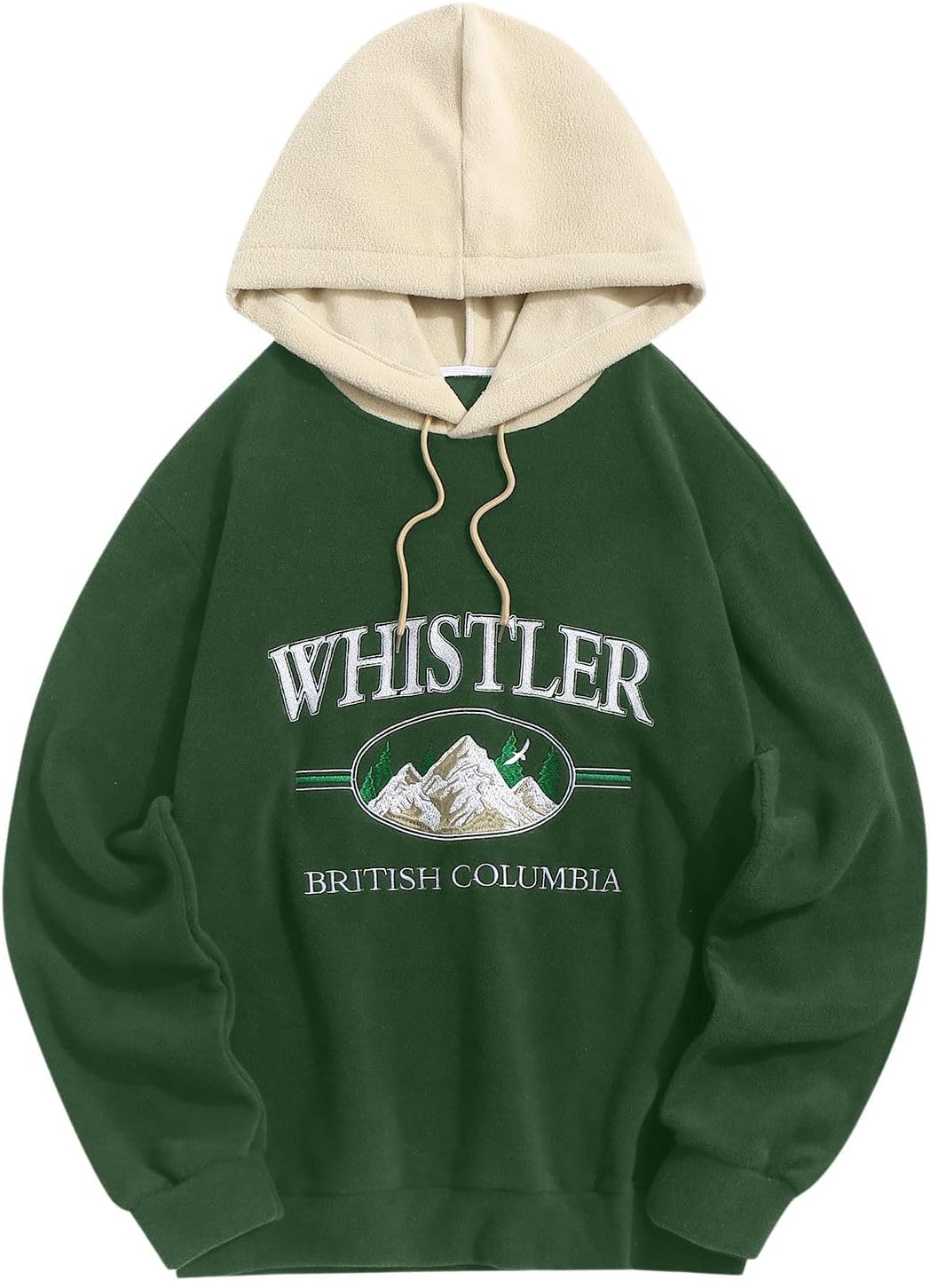 Men's Letter Graphic Fleece Pullover Hoodie - Mountain Embroidery and Loose Fit with Adjustable Drawstring Hood - Small