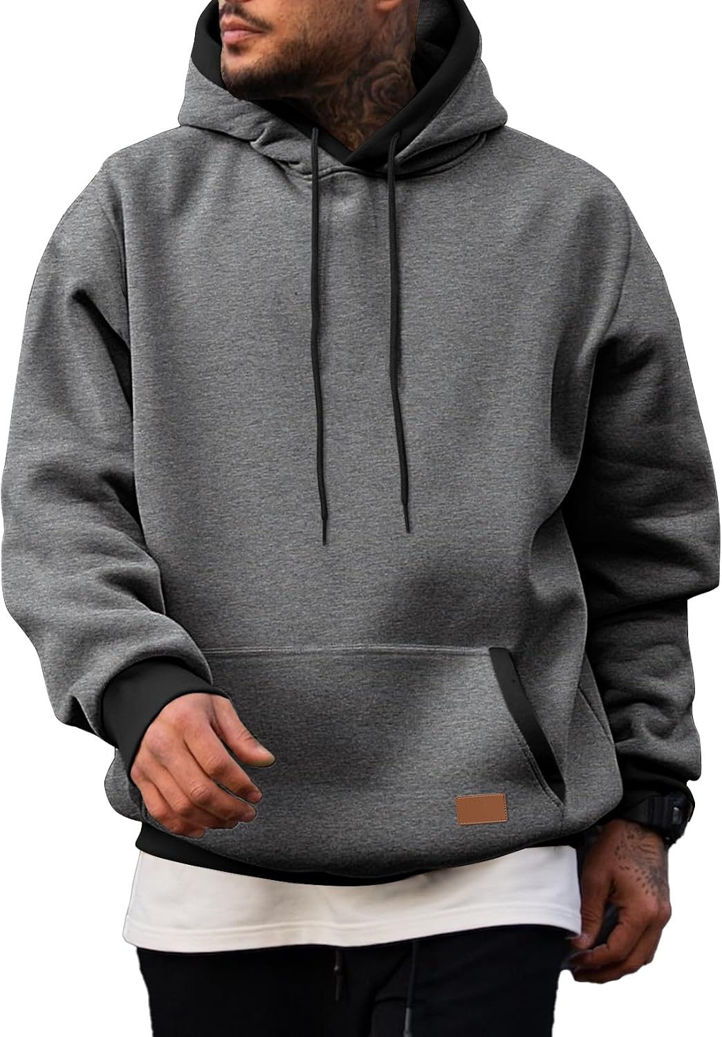 Men's Cotton Fleece Pullover Hoodie - Drawstring Hood, Kangaroo Pocket and Oversized Fit for Fall and Winter - Small