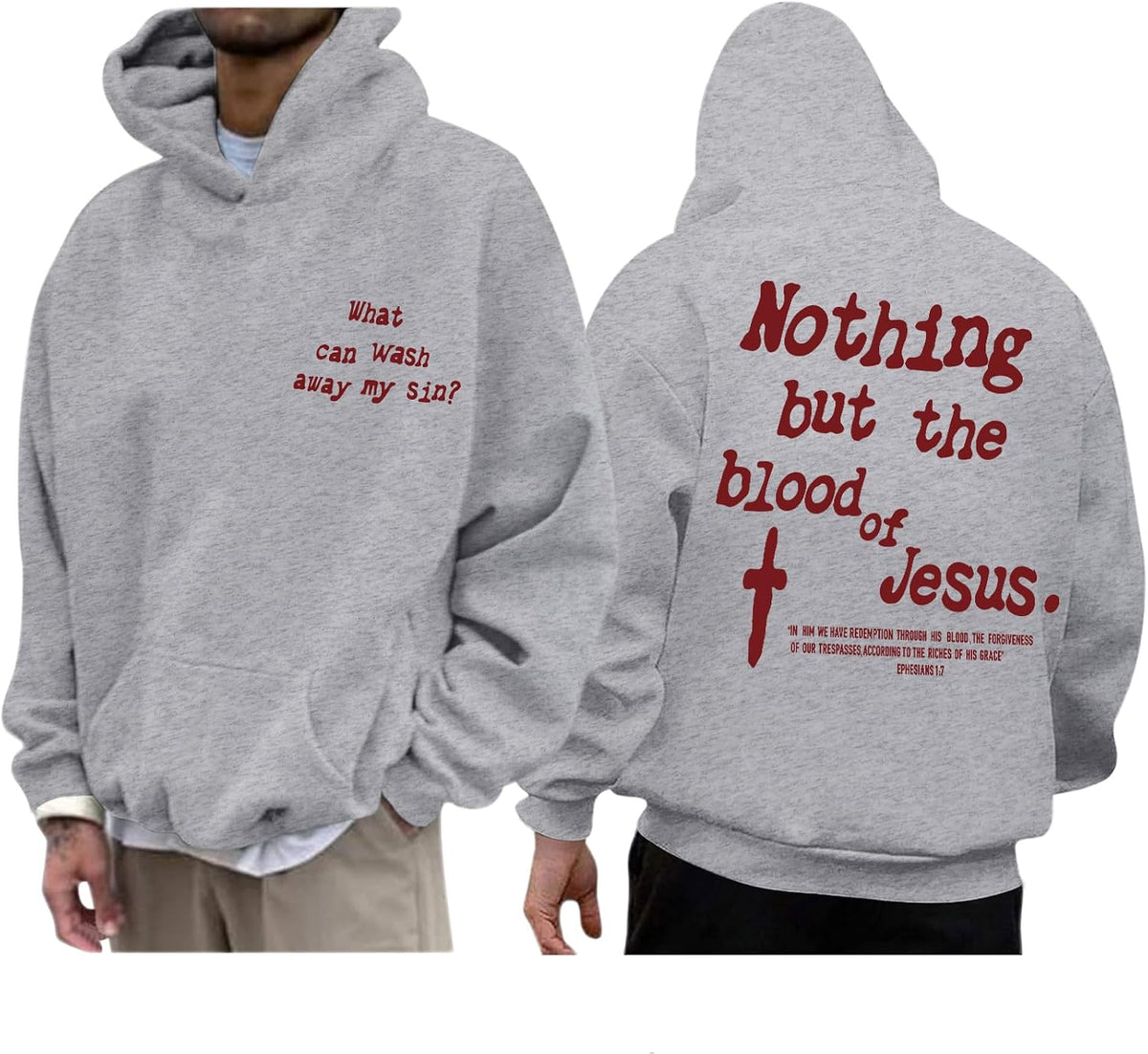 Men's Faith Graphic Pullover Hoodie - Cross and Bible Verse Print Hooded Sweatshirt for Casual Everyday Wear - Apricot