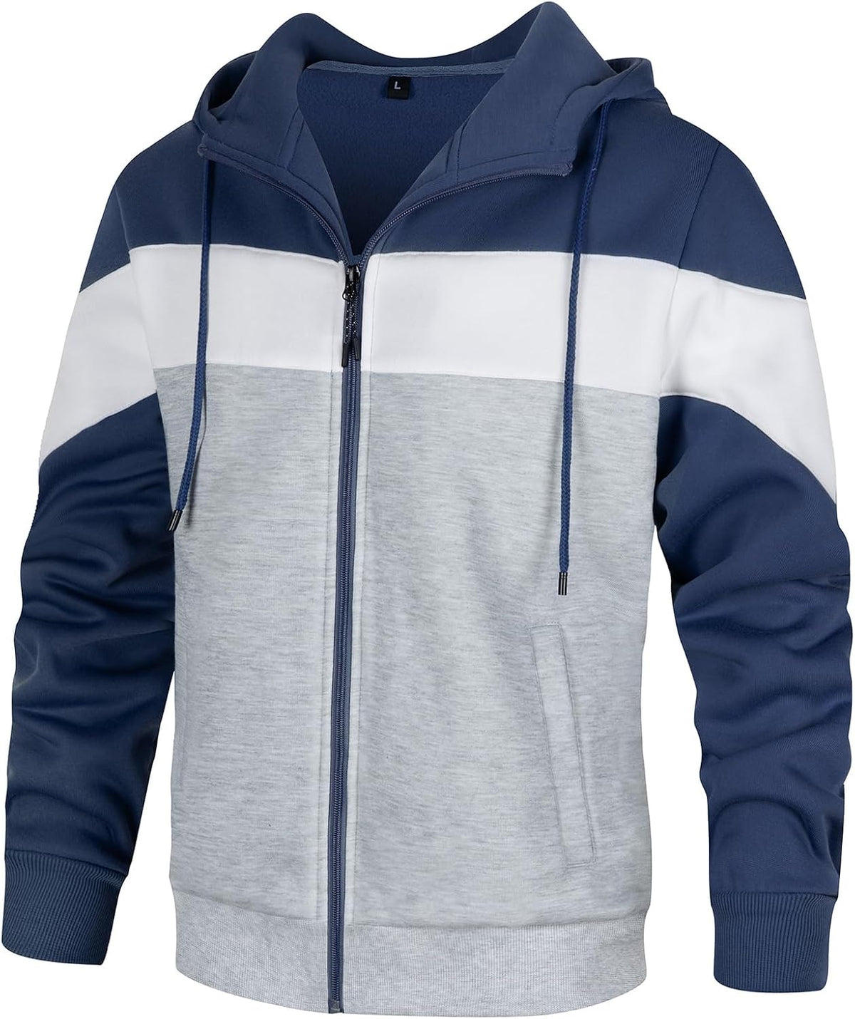 Men's Colour Block Zip Front Hoodie - Full Zip Hooded Sweatshirt with Contrast Panels for Casual Daily Wear - Small