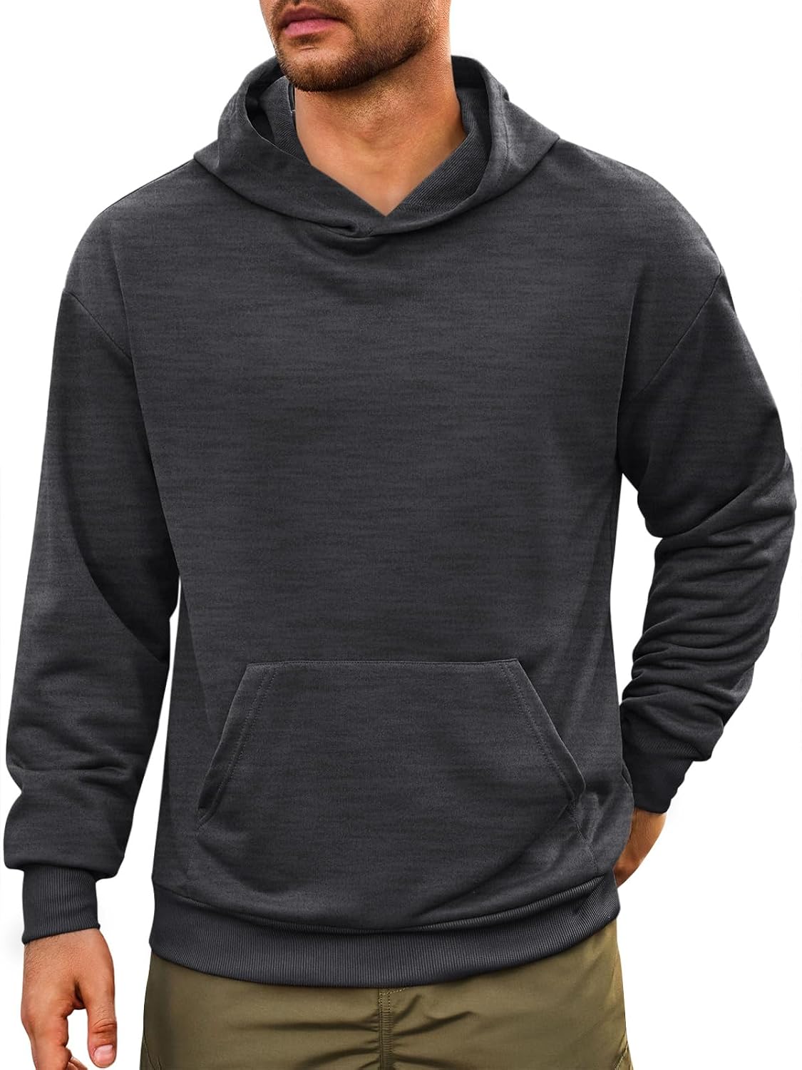Men's Lightweight Slim Fit Pullover Hoodie - Breathable Solid Colour Sweatshirt with Kanga Pockets for Spring - Medium