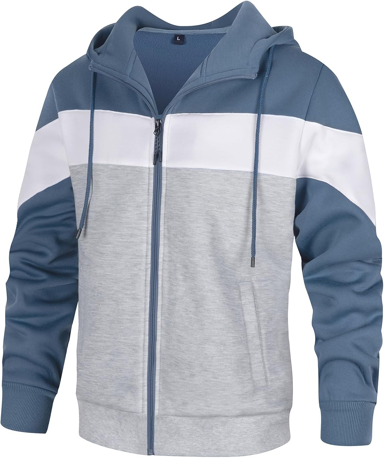 Men's Colour Block Zip Front Hoodie - Full Zip Hooded Sweatshirt with Contrast Panels for Casual Daily Wear - Small