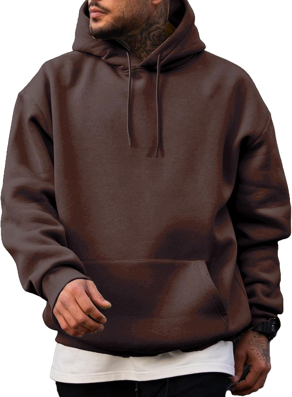 Men's Fleece Lined Oversized Pullover Hoodie - Adjustable Drawstring Hood and Kangaroo Pocket for Cold Weather - Small