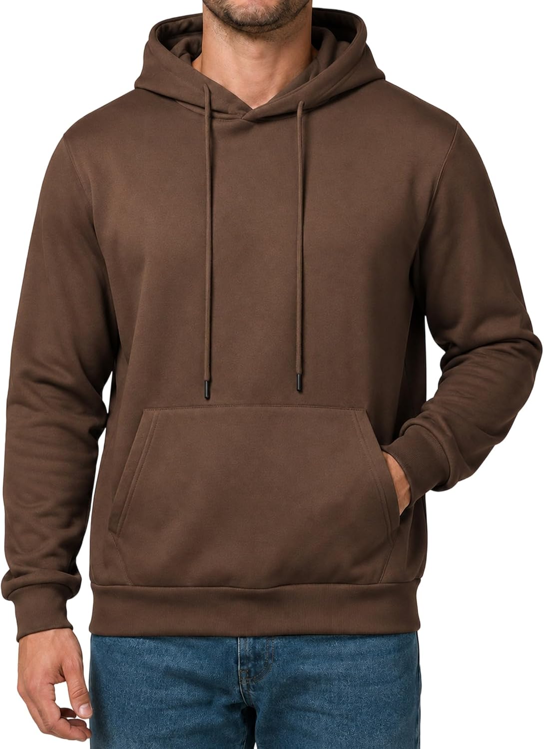 Men's Fleece Lined Pullover Hoodie - Drawstring Hood, Kangaroo Pocket and Ribbed Trim for Gym and Winter Wear - Medium