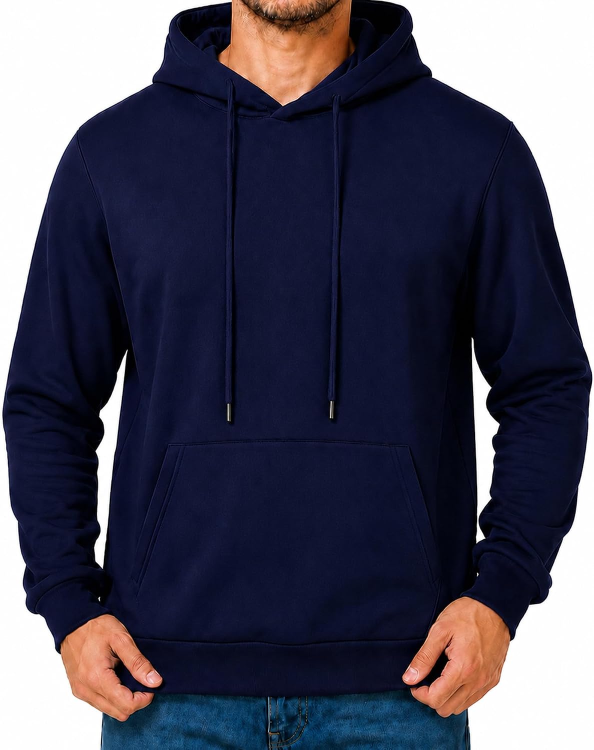 Men's Fleece Pullover Hoodie - Drawstring Hood, Ribbed Cuffs and Kangaroo Pocket for Gym and Fall Winter Wear - Small