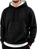 Men's Sherpa Lined Cable Textured Pullover Hoodie - Midweight Drawstring Sweatshirt with Kangaroo Pocket - Small