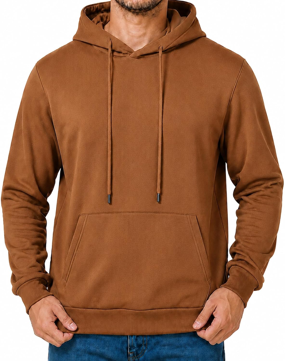 Men's Fleece Pullover Hoodie - Drawstring Hood, Ribbed Cuffs and Kangaroo Pocket for Gym and Fall Winter Wear - Small