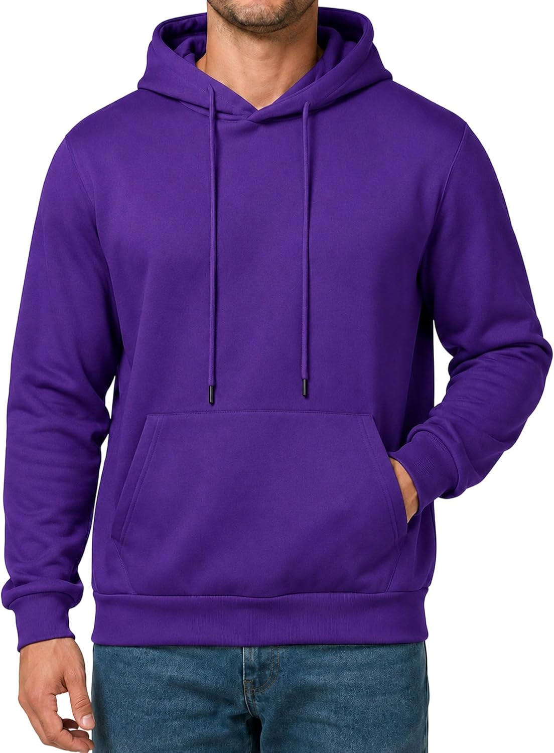 Men's Fleece Lined Pullover Hoodie - Drawstring Hood, Kangaroo Pocket and Ribbed Trim for Gym and Winter Wear - Medium