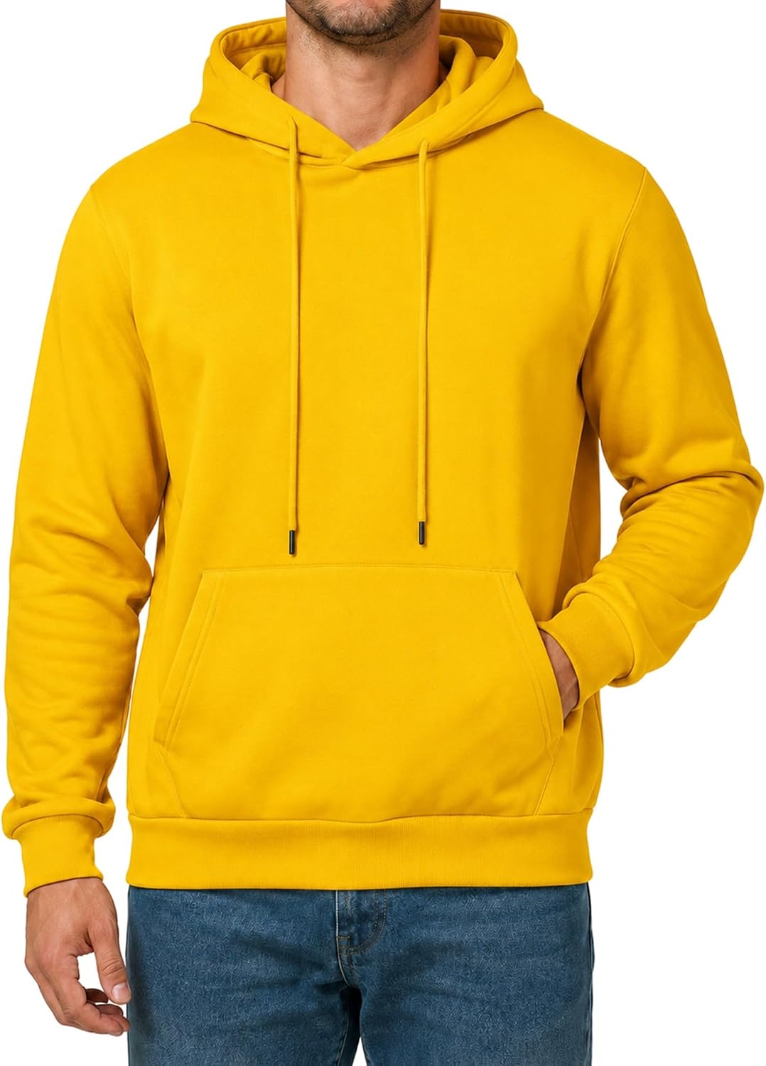 Men's Fleece Lined Pullover Hoodie - Drawstring Hood, Kangaroo Pocket and Ribbed Trim for Gym and Winter Wear - Small
