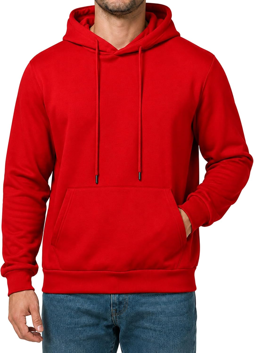 Men's Fleece Lined Pullover Hoodie - Drawstring Hood, Kangaroo Pocket and Ribbed Trim for Gym and Winter Wear - Medium