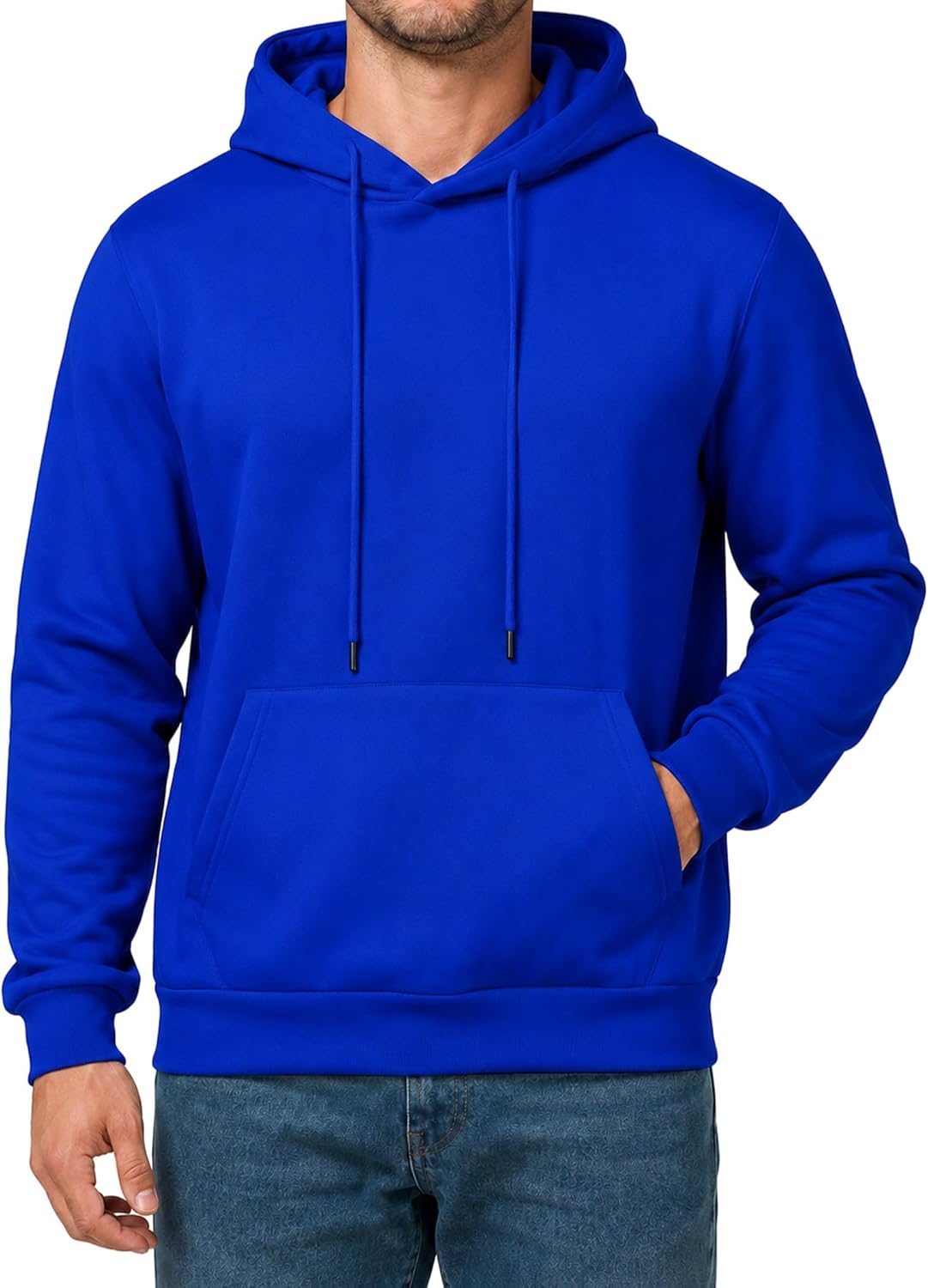 Men's Fleece Lined Pullover Hoodie - Drawstring Hood, Kangaroo Pocket and Ribbed Trim for Gym and Winter Wear - Small