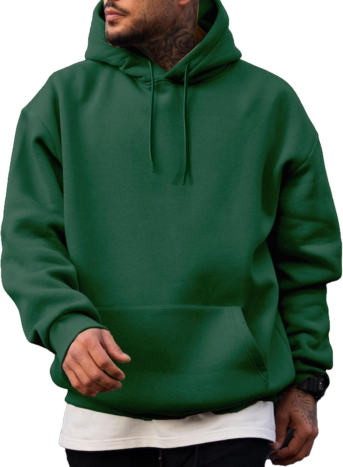 Men's Fleece Lined Oversized Pullover Hoodie - Adjustable Drawstring Hood and Kangaroo Pocket for Cold Weather - Small (