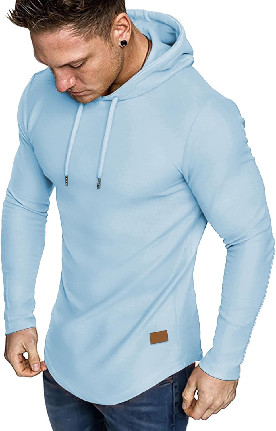 Men's Fleece Longline Athletic Sweatshirt - Lightweight Long Sleeve Muscle Fit Pullover for Gym Workouts - Medium