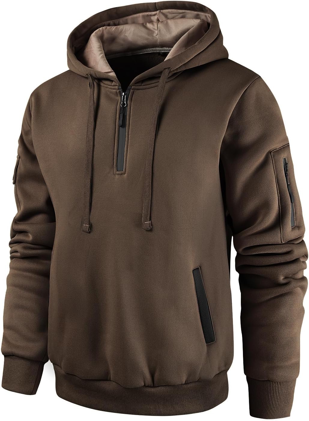 Men's Quarter Zip Pullover Hoodie - Long Sleeve Casual Hooded Sweatshirt with Kangaroo Pocket for Daily Wear - Small
