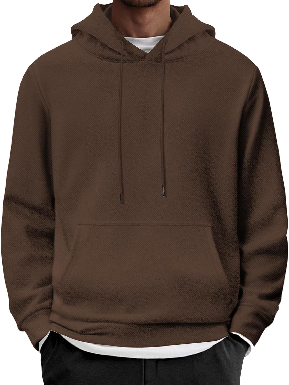 Men's Long Sleeve Pullover Hoodie - Casual Drawstring Hooded Sweatshirt with Front Pocket for Everyday Wear - Beige (7)