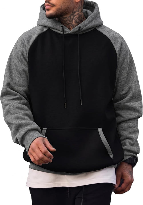 Men's Cotton Fleece Pullover Hoodie - Drawstring Hood, Kangaroo Pocket and Oversized Fit for Fall and Winter - Small