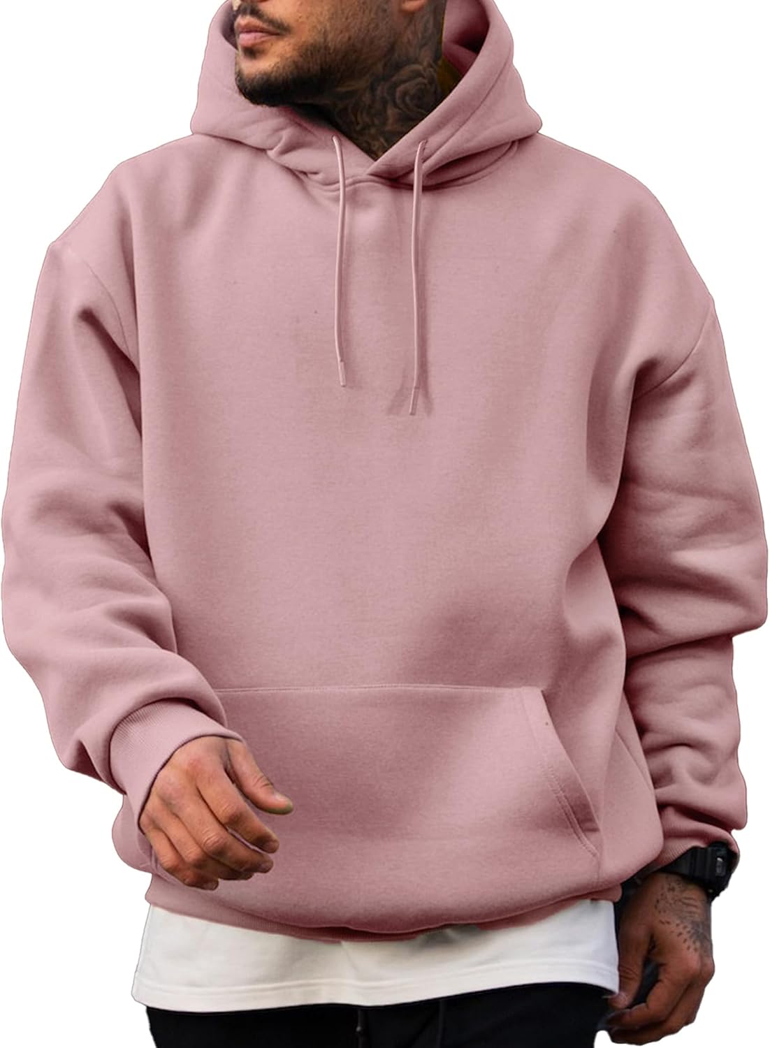Men's Fleece Lined Oversized Pullover Hoodie - Adjustable Drawstring Hood and Kangaroo Pocket for Cold Weather - Medium