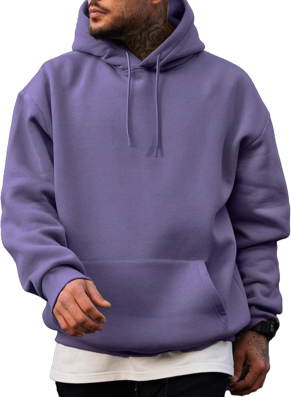 Men's Fleece Lined Oversized Pullover Hoodie - Adjustable Drawstring Hood and Kangaroo Pocket for Cold Weather - Medium