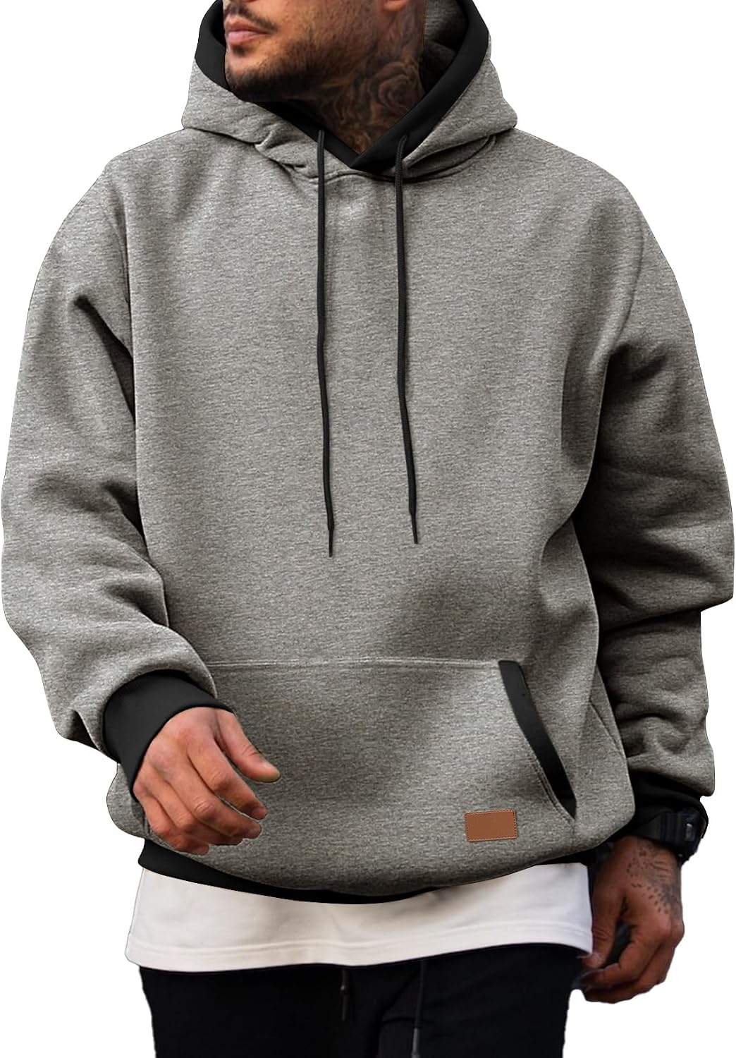 Men's Cotton Fleece Pullover Hoodie - Drawstring Hood, Kangaroo Pocket and Oversized Fit for Fall and Winter - Small