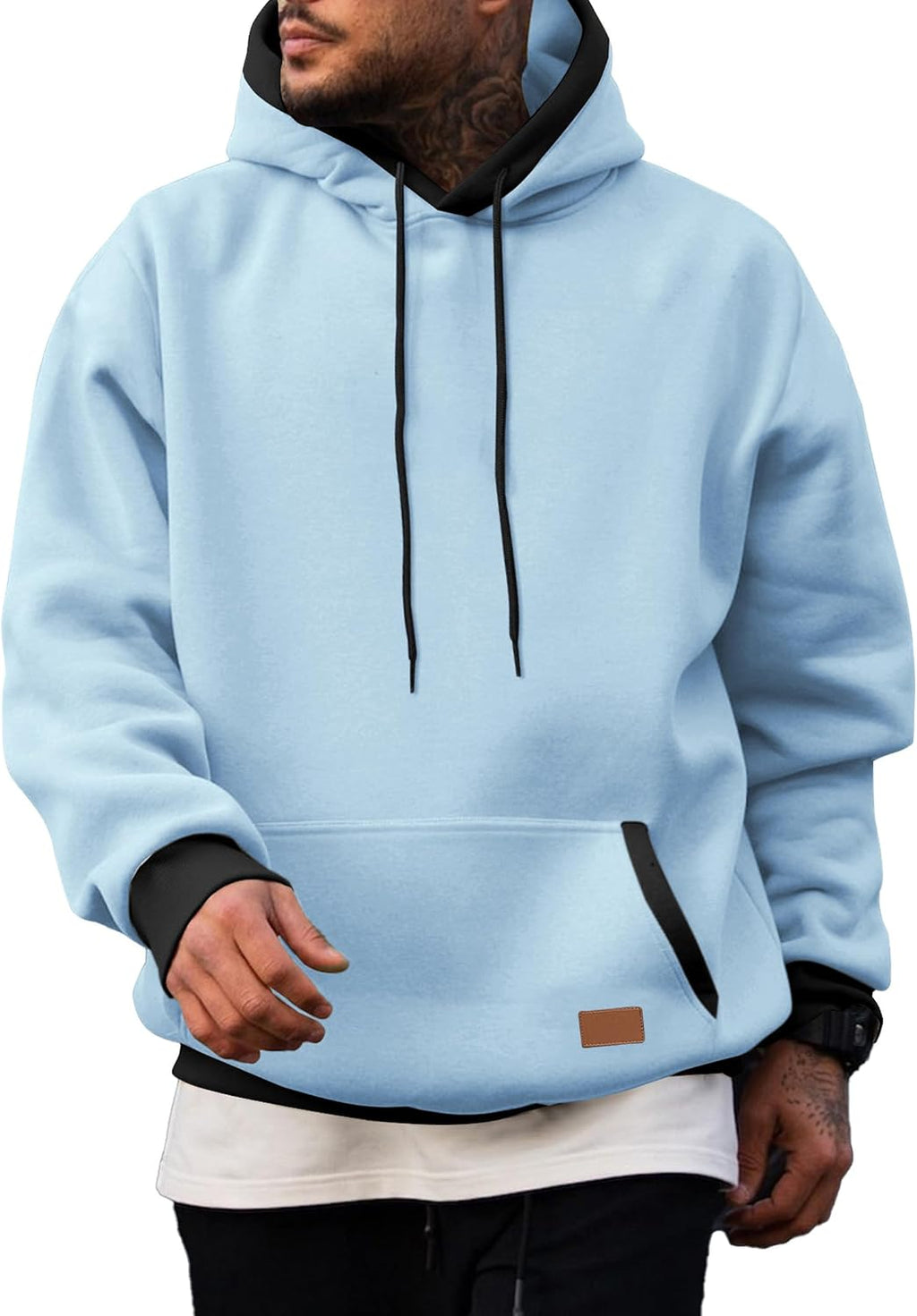 Men's Cotton Fleece Pullover Hoodie - Drawstring Hood, Kangaroo Pocket and Oversized Fit for Fall and Winter - Medium