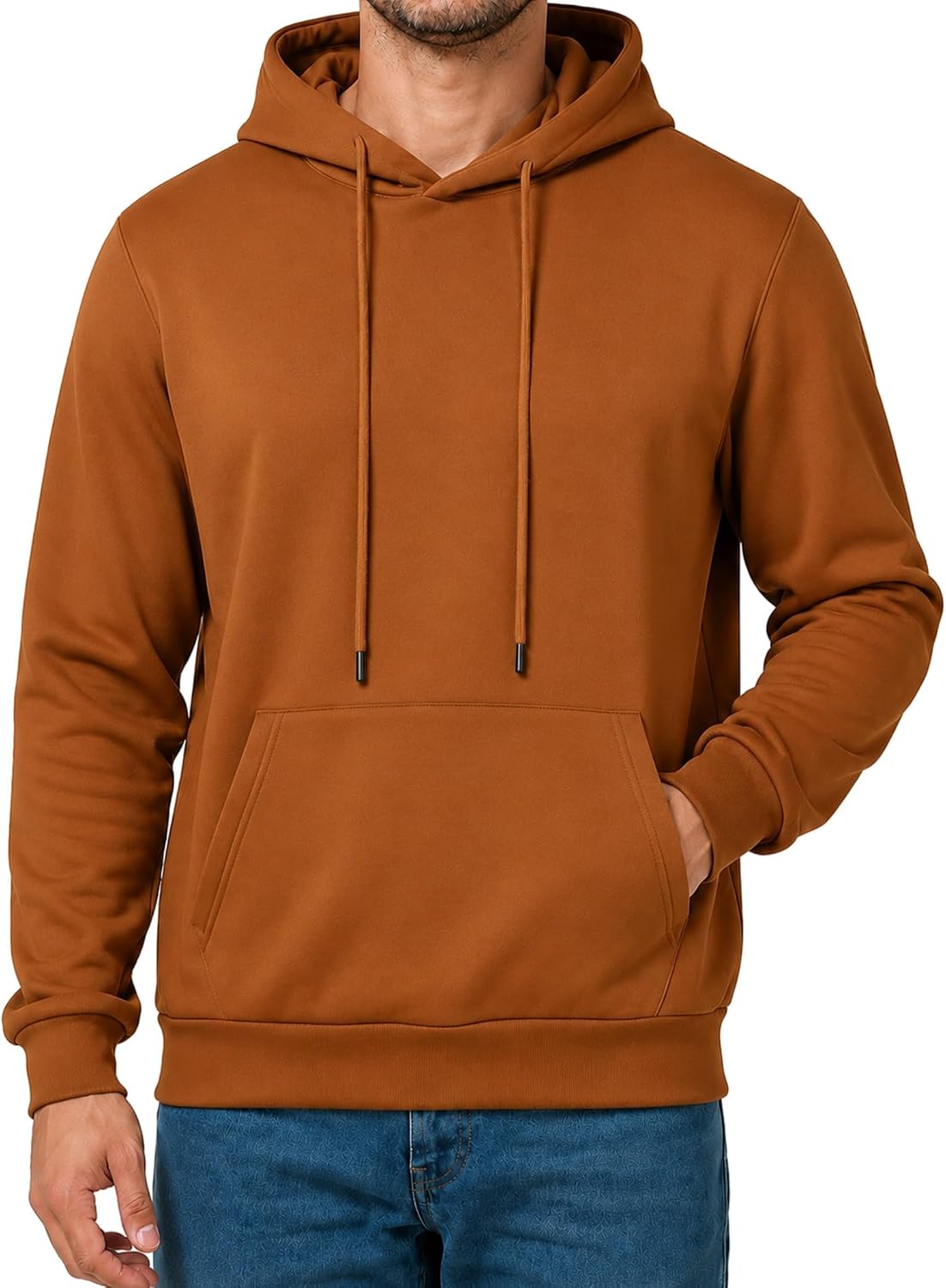 Men's Fleece Lined Pullover Hoodie - Drawstring Hood, Kangaroo Pocket and Ribbed Trim for Gym and Winter Wear - Small