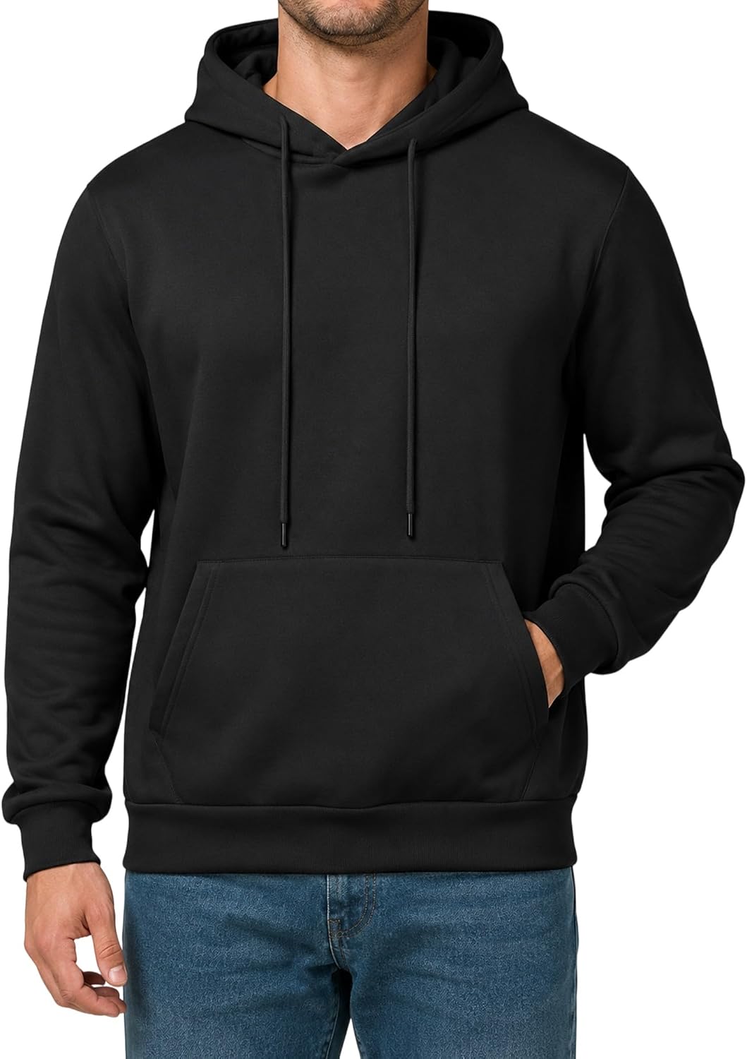 Men's Fleece Lined Pullover Hoodie - Drawstring Hood, Kangaroo Pocket and Ribbed Trim for Gym and Winter Wear - Medium