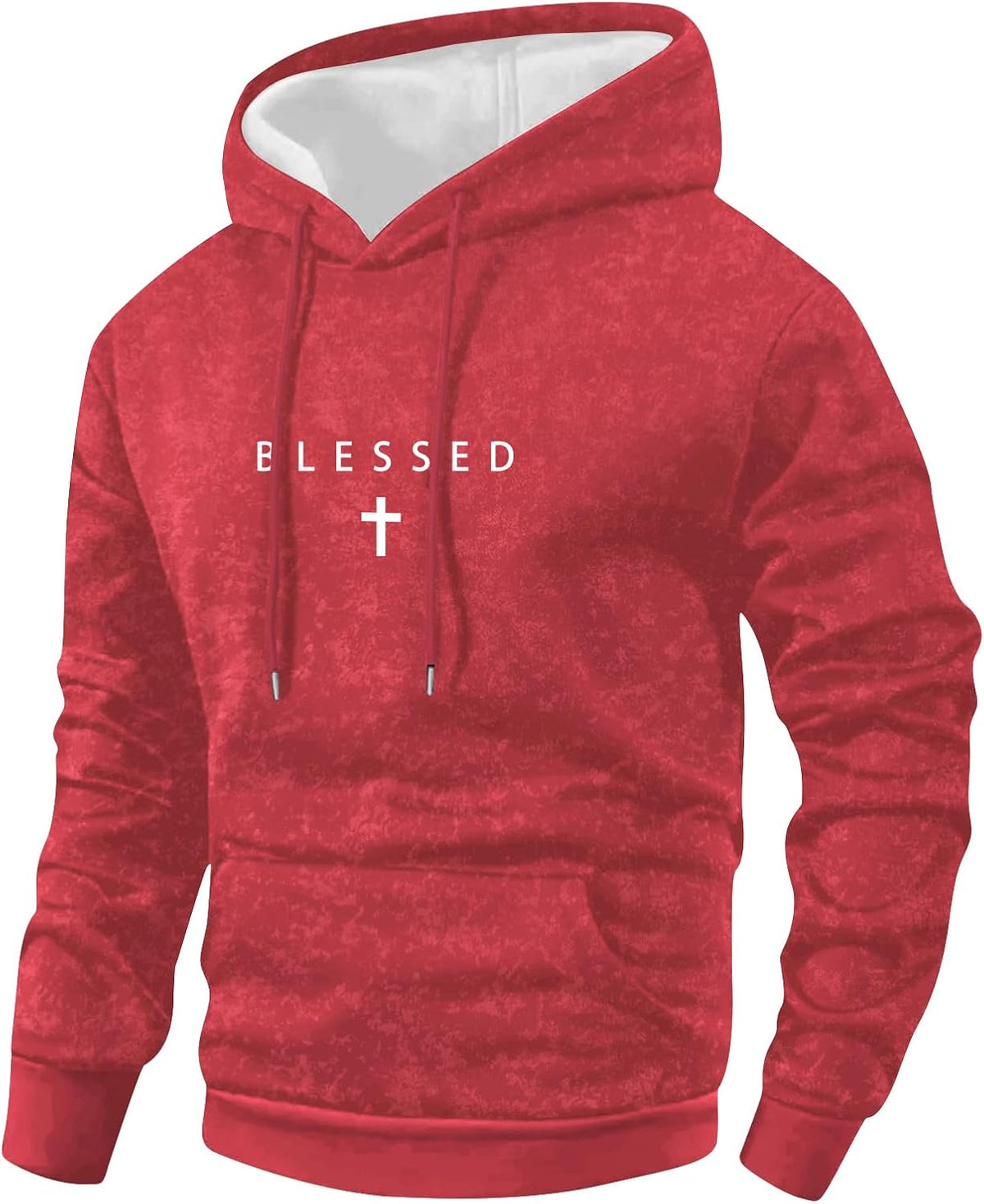Men's Cross Print Hooded Sweatshirt - Thin Distressed Retro Pullover with Long Sleeves and Pocket for Spring - Black (4)