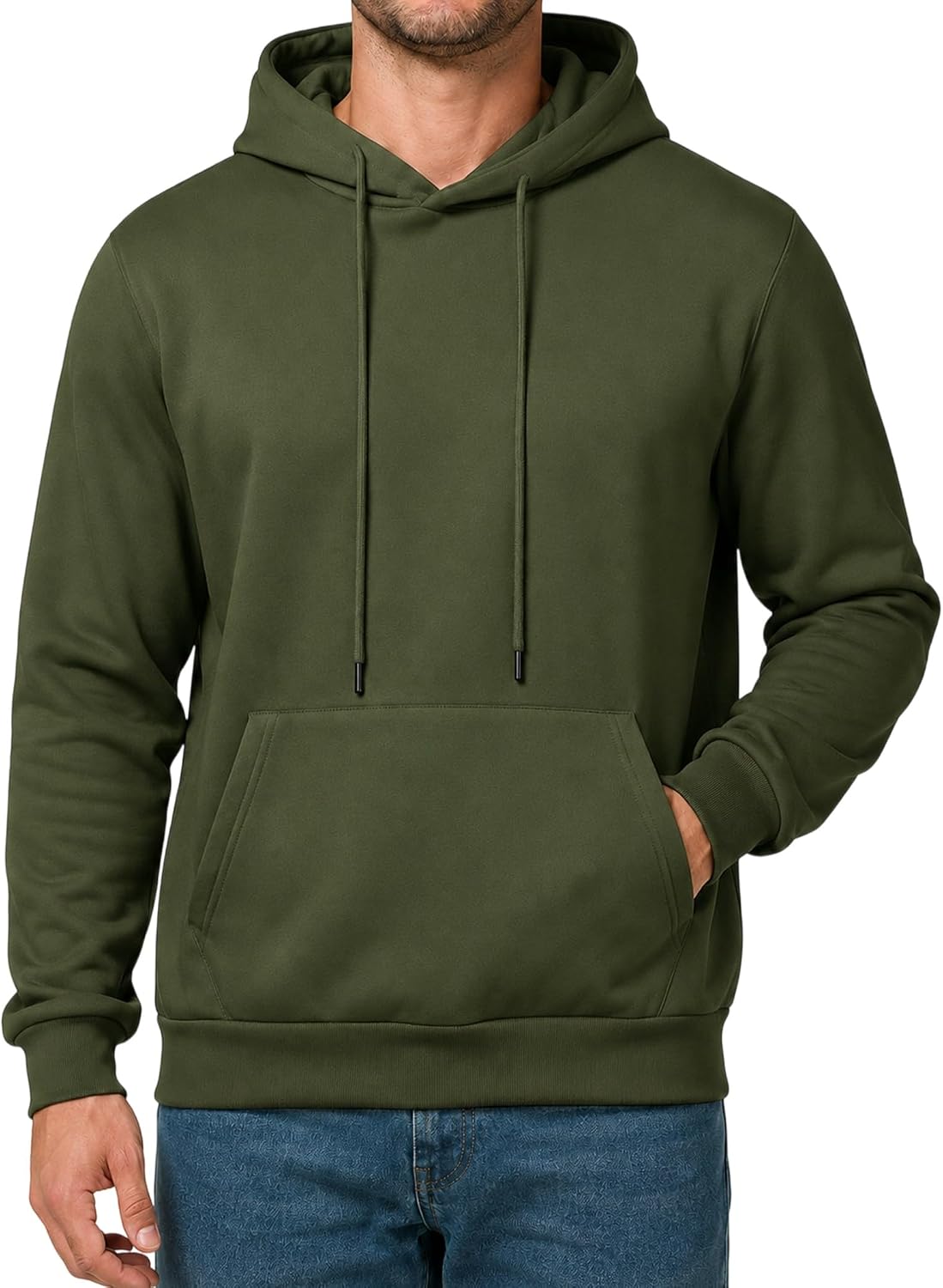 Men's Fleece Lined Pullover Hoodie - Drawstring Hood, Kangaroo Pocket and Ribbed Trim for Gym and Winter Wear - Small