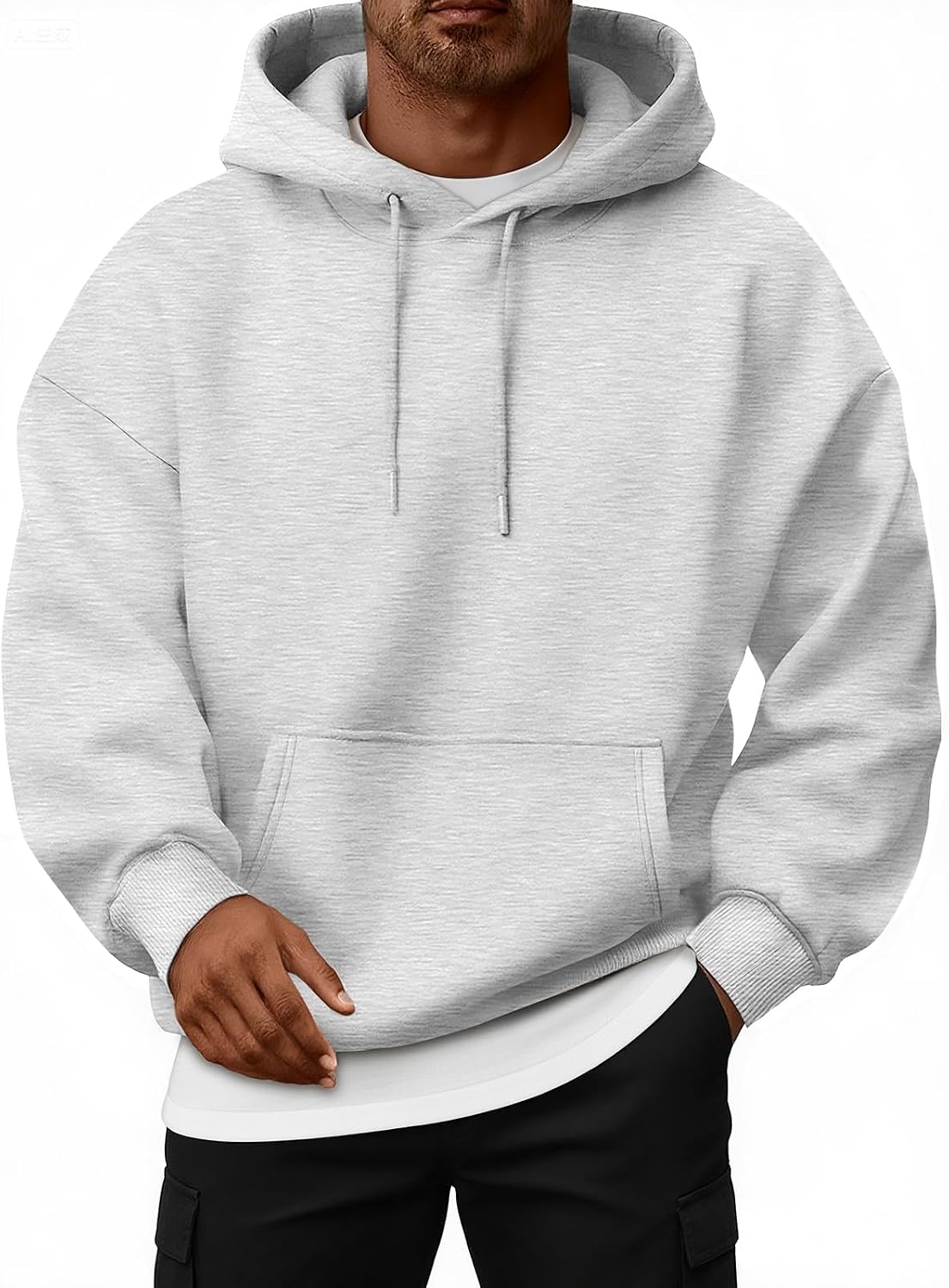 Men's Oversized Fleece Lined Pullover Hoodie - Drawstring Hood and Front Pocket for Gym Workouts and Winter - Small