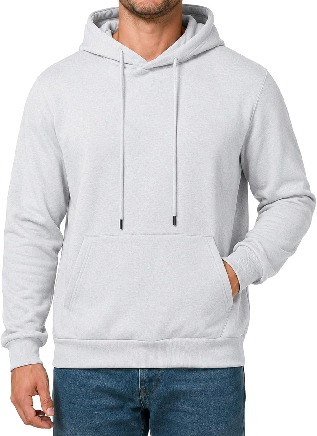 Men's Fleece Lined Pullover Hoodie - Drawstring Hood, Kangaroo Pocket and Ribbed Trim for Gym and Winter Wear - Small