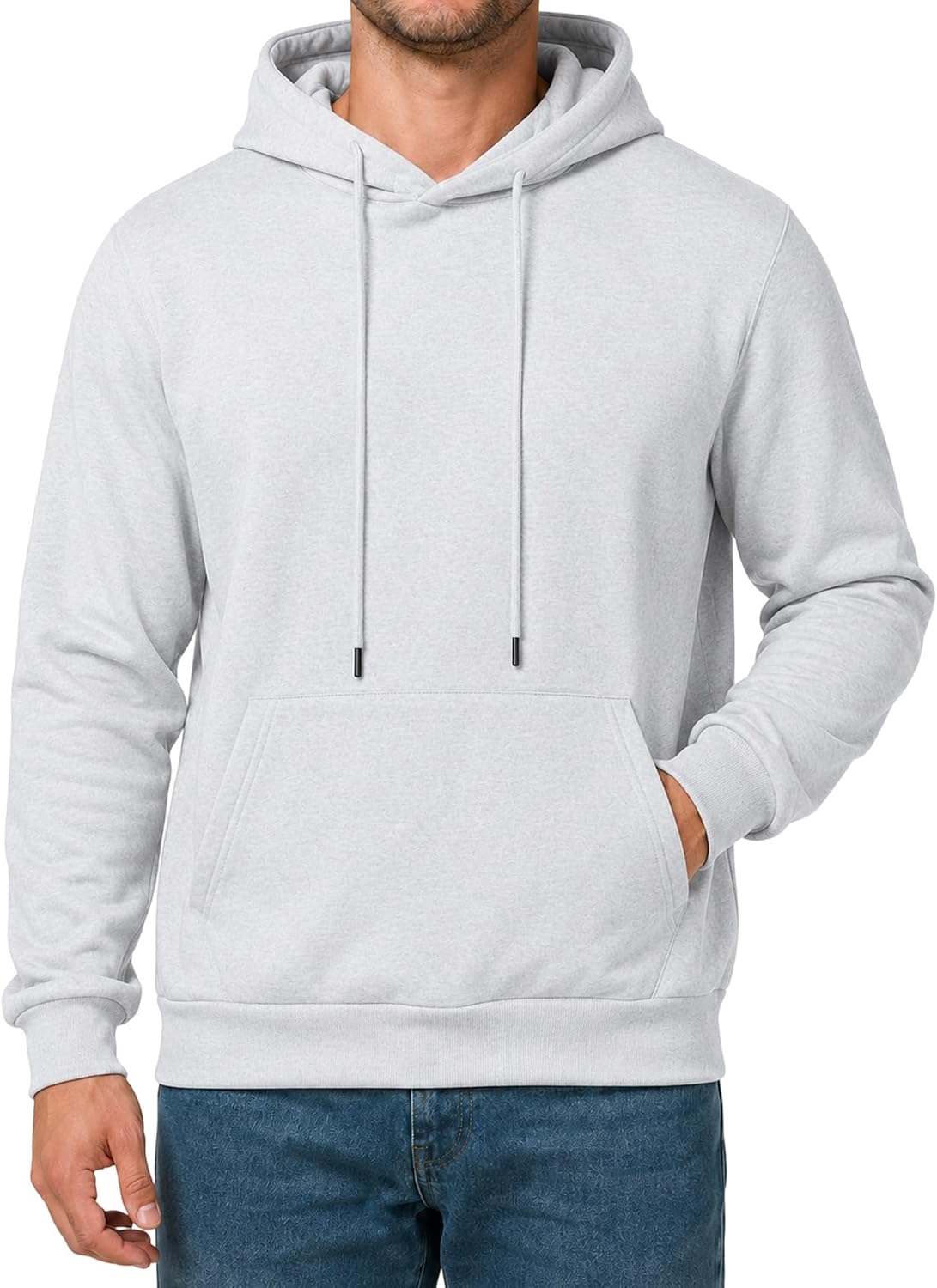 Men's Fleece Lined Pullover Hoodie - Drawstring Hood, Kangaroo Pocket and Ribbed Trim for Gym and Winter Wear - Small