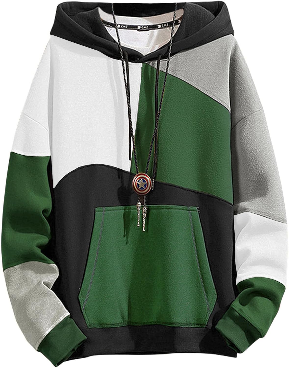 Men's Contrast Colour Patchwork Pullover Hoodie - Cotton Blend Hooded Sweatshirt with Long Sleeves for Autumn - Small
