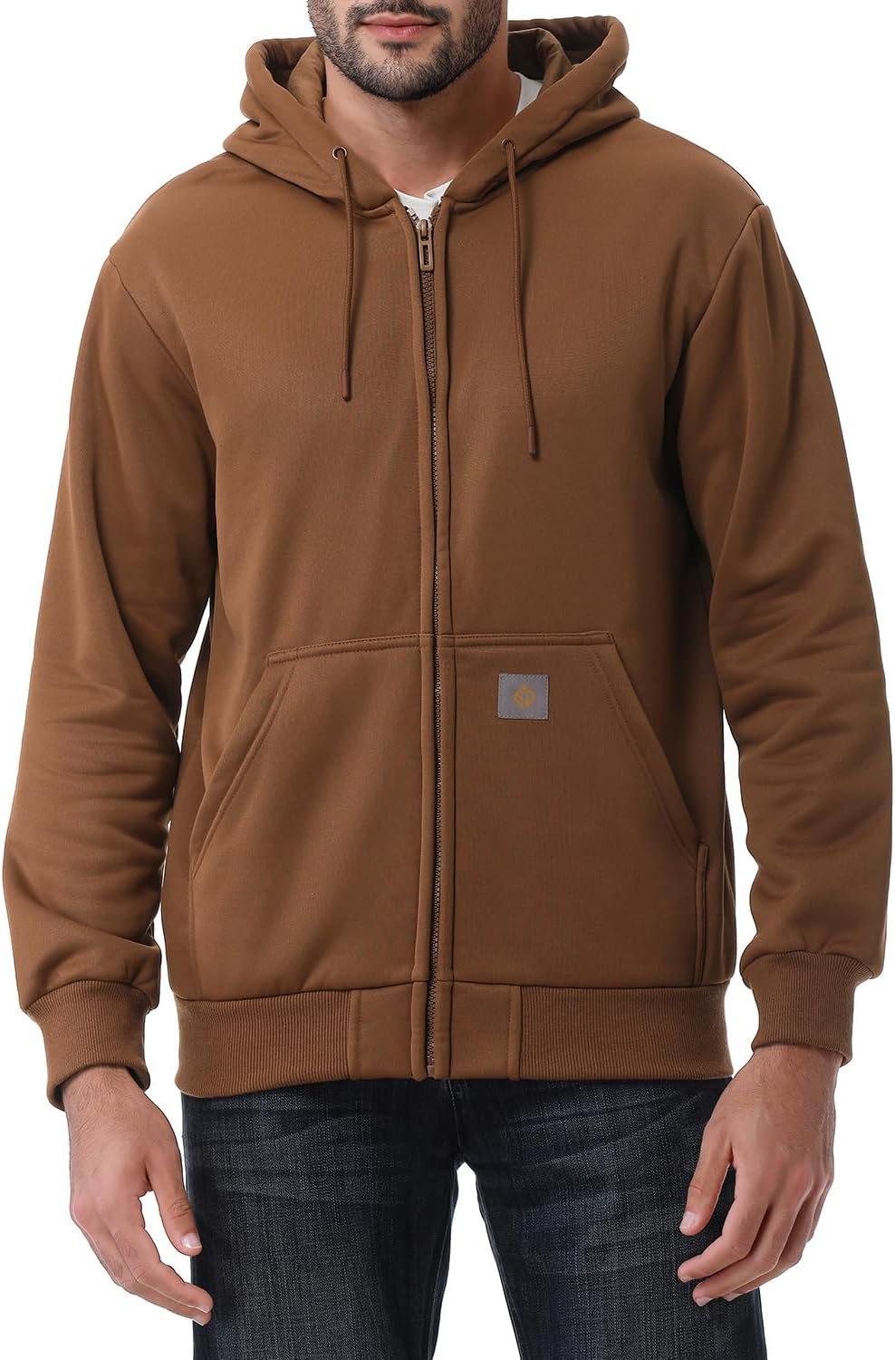Men's Heavyweight Full Zip Fleece Lined Hoodie - Loose Fit Hooded Sweatshirt for Cold Weather and Outdoor Days - Wine Re